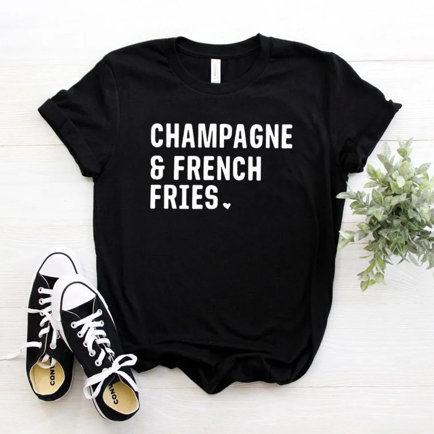 Champagne French Fries Women Tshirt Summer Casual Hipster Funny T-shirt Gift Lady Yong Girl Top Tee Drop Ship