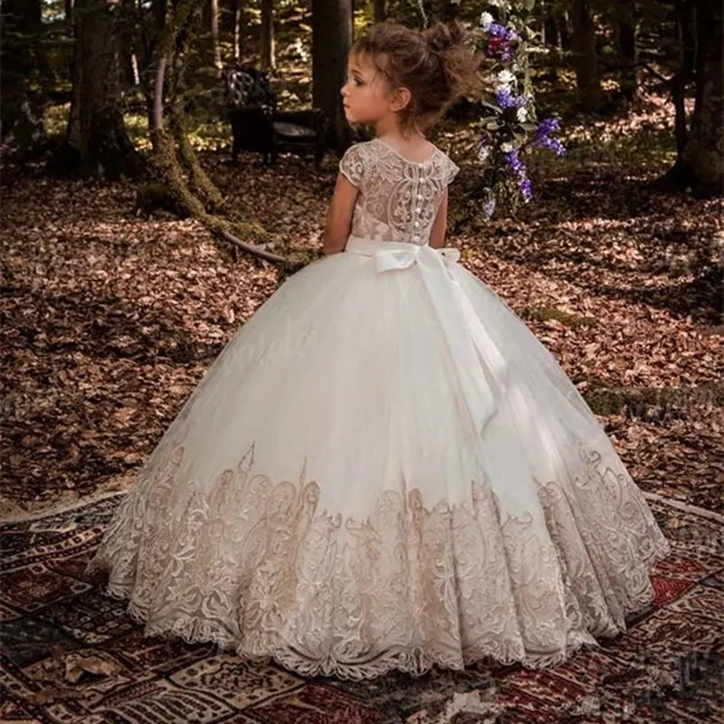 

Lace Flower Girls Dresses For Wedding First Communion Party Prom Princess Gown Pageant