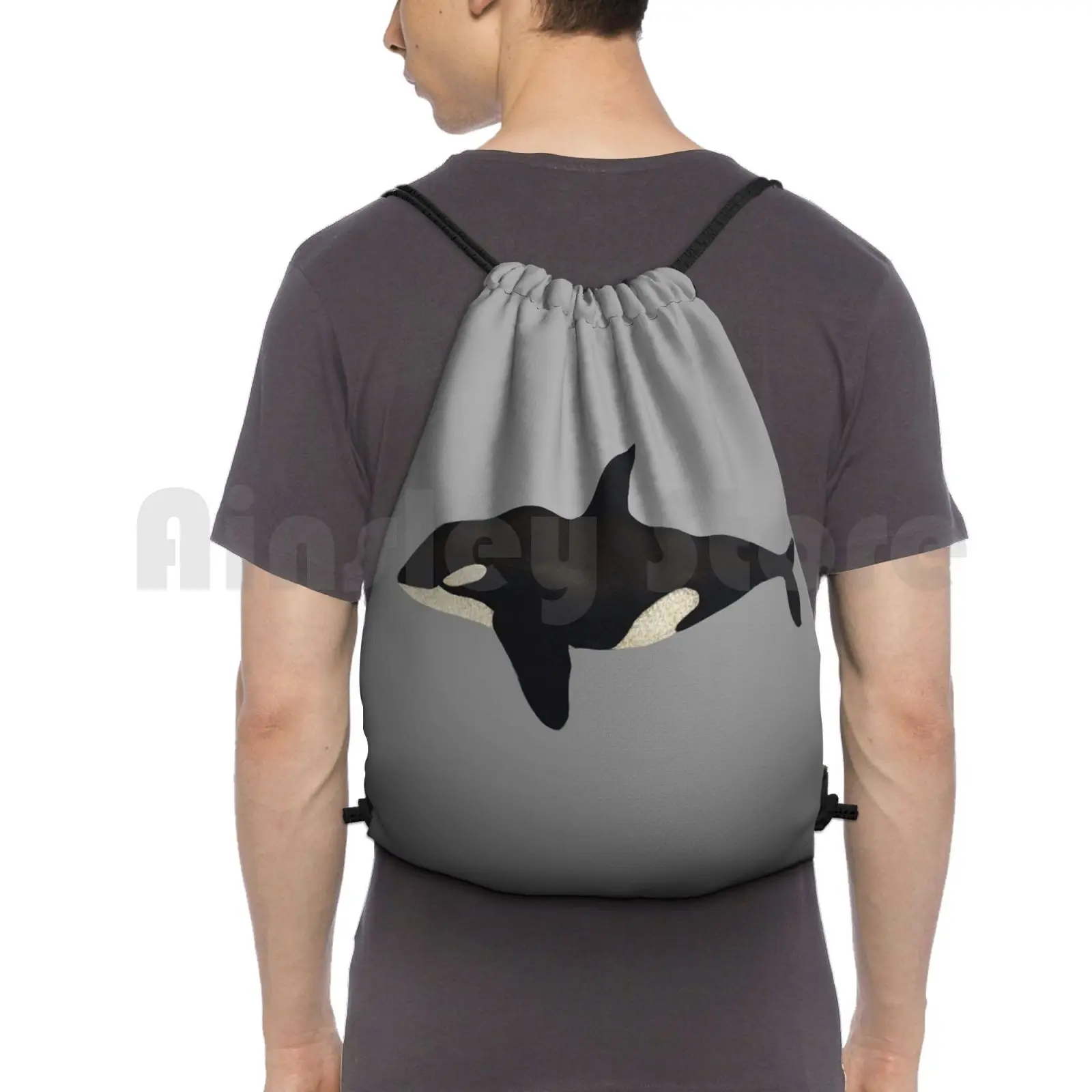

Killer Whale Backpack Drawstring Bags Gym Bag Waterproof Killer Whale Whale Orca Ocean Mamals Black And White Watercolour