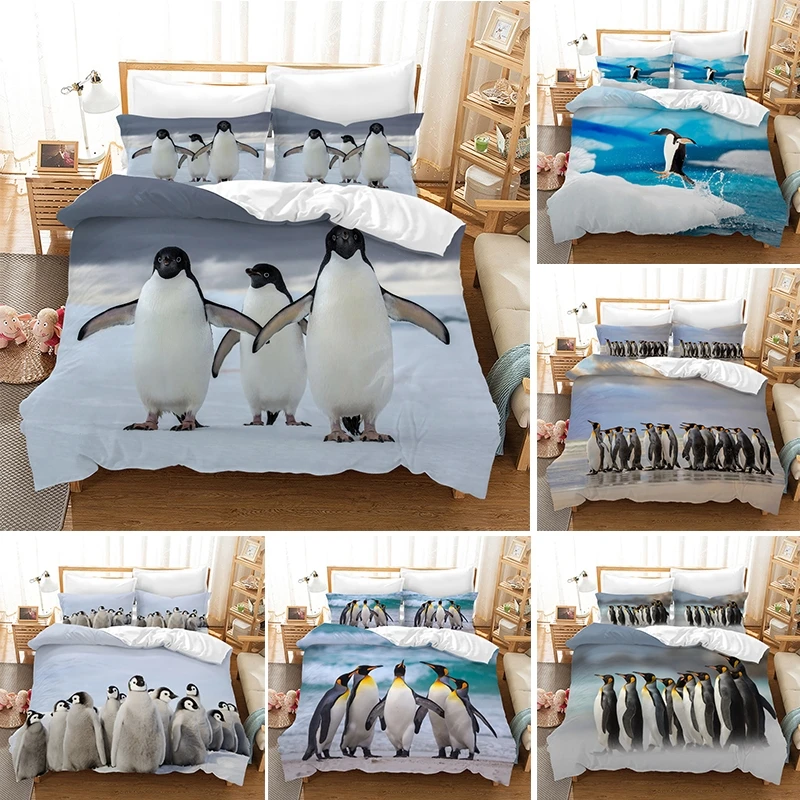 

Penguin Pattern 3D Comforter Cover with Pillow Cover Bedding Set Single Double Twin Full Queen King Size Bed Set for Room Decor