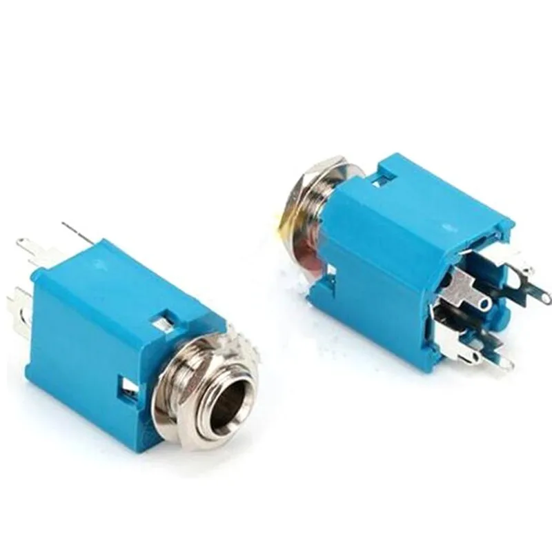20PCS/Lot 6.35mm 6.35 Stereo Audio Microphone Female Jack/Socket Connector 5P/5PIN Blue