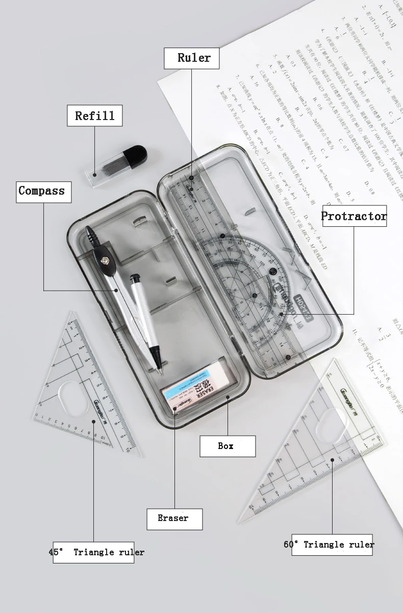 Guangbo Multifunktionale Ausarbeitung Zeichnung Kompass Set 2Pcs/7Pcs Herrscher Briefpapier Set Dreieck Winkelmesser Für Schule Büro Liefern