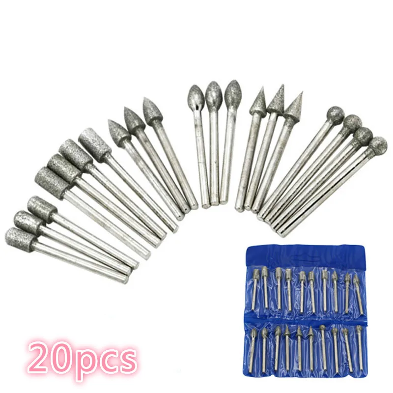 Imagem -02 - Aço de Alta Velocidade Gravura Broca Grupo Diamantes Fresa Moagem Cabeça Dremel Acessórios mm 20 Pcs Set