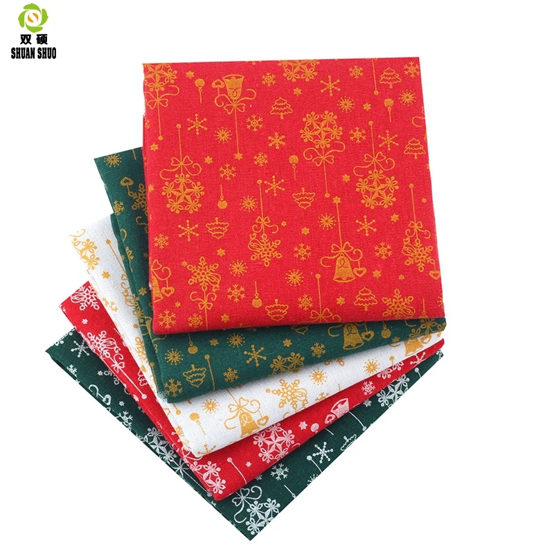 Shuanshuo Christmas Pattern Linen Fabric DIY Christmas Decoration Fabric For Patchwork Dress Sofa Curtain45X45CM M1-3-2