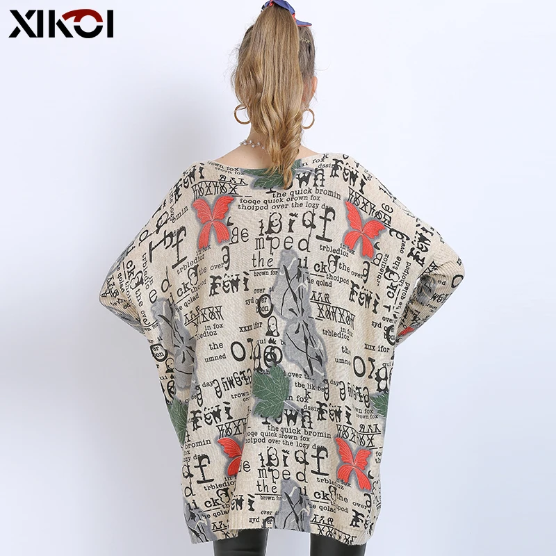 XIKOI Winter Oversized Sweaters For Women Warm Long Pullover Dresses Fashion Letter Print Jumper Knitted Sweaters Pull Femme