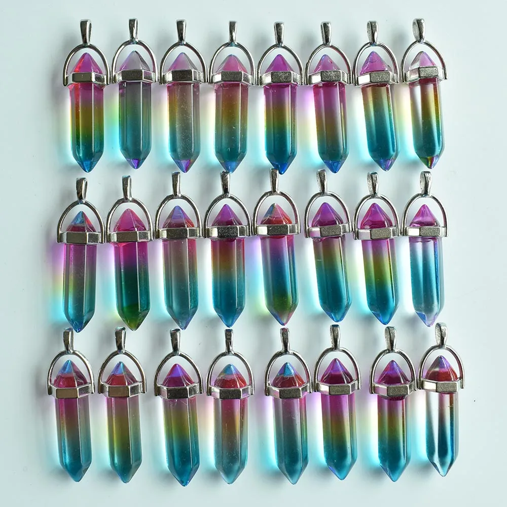 Neue modische farbige Glas-Säulenanhänger für die Schmuckherstellung, 24 Stück/Los, Großhandel, kostenloser Versand. – Detail 9