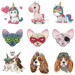 Iron on Transfer Cute Unicorn Dog Alien Heat Transfer Patch for Clothing Sticker on Clothes Badges T-shirt Animal Patch Applique