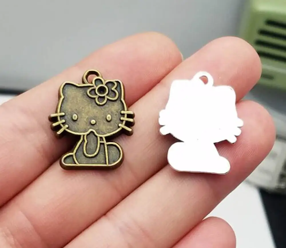 10pcs/Lot--21x24mm Antique Bronze/Silver Plated Cat Charms Cute Pet Pendants DIY Supplies Jewelry Making Finding Accessories