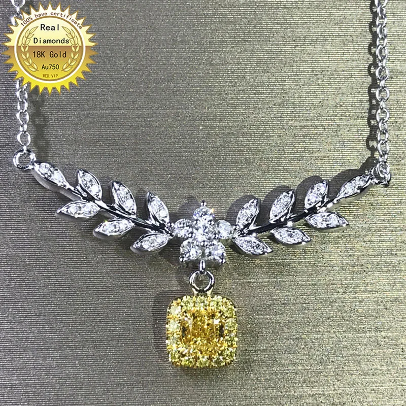 

18K gold necklace natural 0.2ct yellow diamond and 0.21ct white diamonds necklace