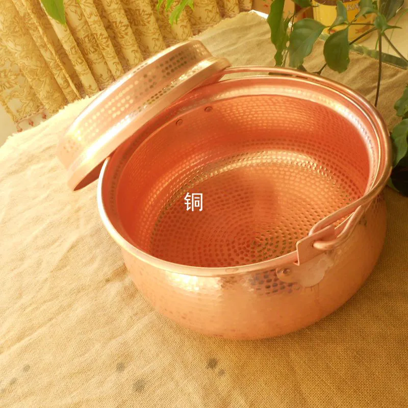 

Pure Copper Stew Pot With Lid Thick Hanging Handle Handmade Induction Cooker Use Gift