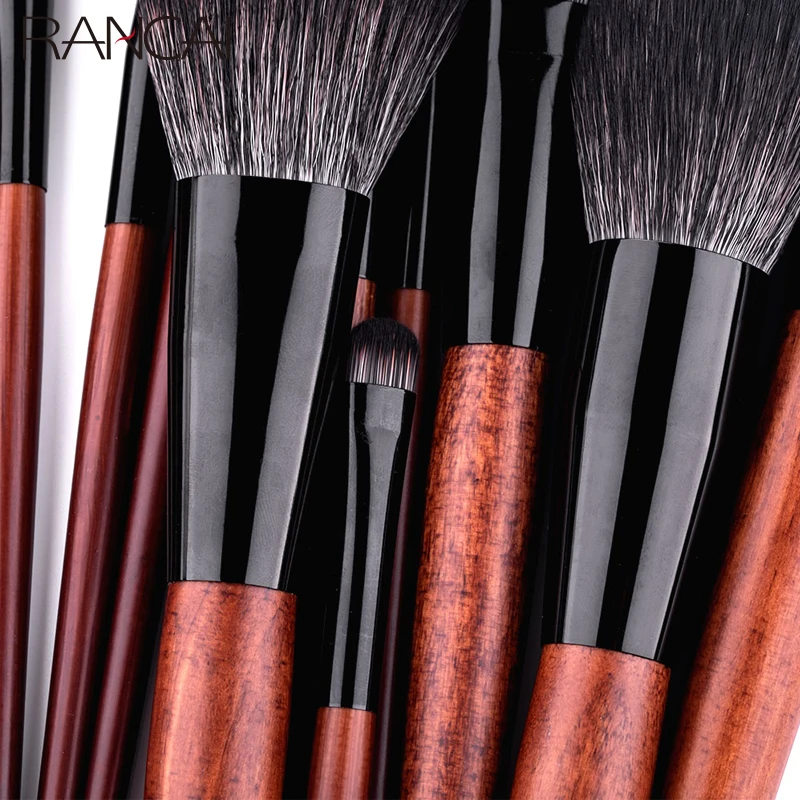 RANCAI 12pcs High Quality Makeup Brushes Set Foundation Powder Blush Eyeshadow Sponge Brush Soft Wool Fiber Hair Cosmetic Tools