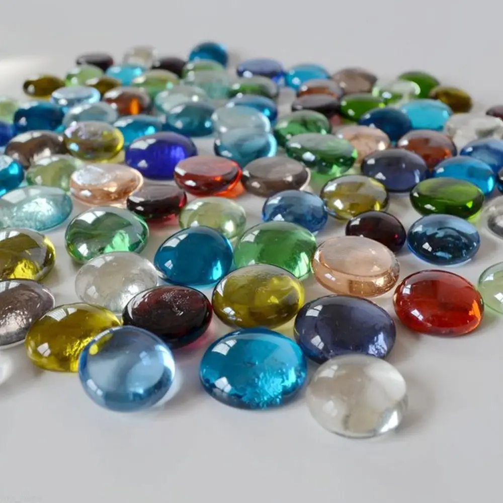 100g Glass Pebbles Beads Stones Fish Aquarium Round Beads Colorful Glass Flat Beads Crafts Home Decoration