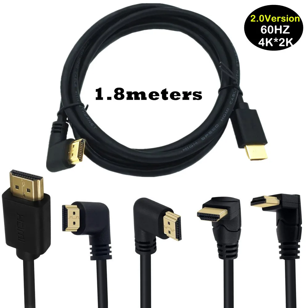 4K*2K 60HZ 2.0 HDMI-compatible Down & Up & Left & Right Angled 90 degree Male HD extension Cable HDMI-compatible 2.0angle cable