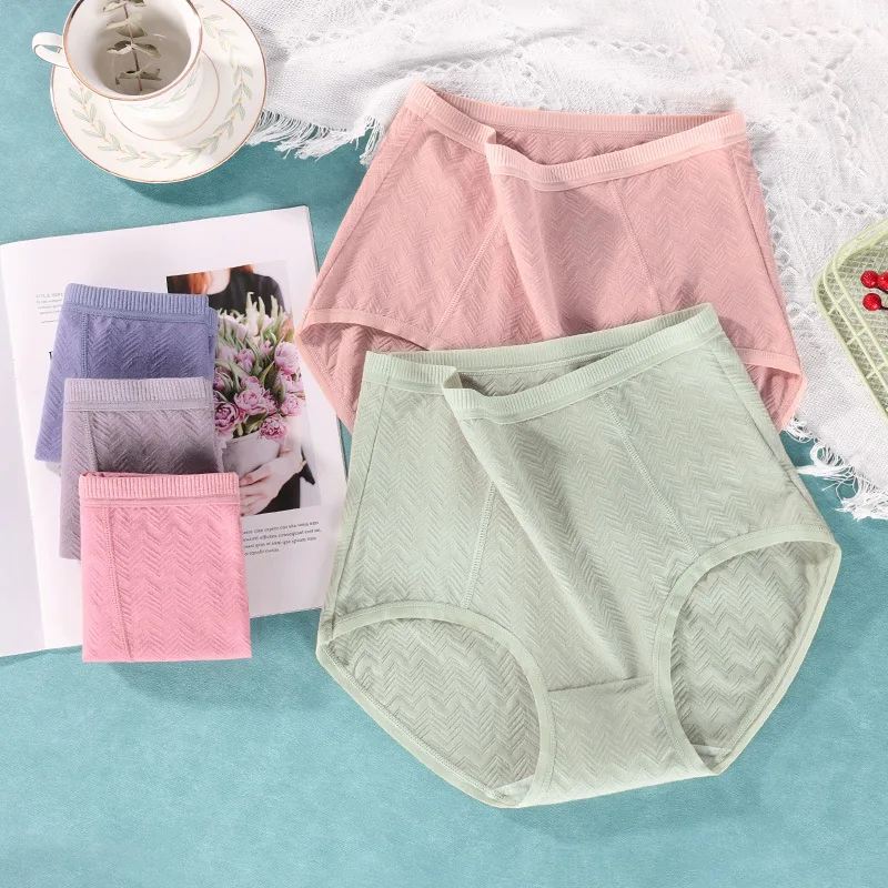 5pcs High-waisted underwear women's large cotton antibacterial file comfortable underwear women  panties briefs 5xl 6xl