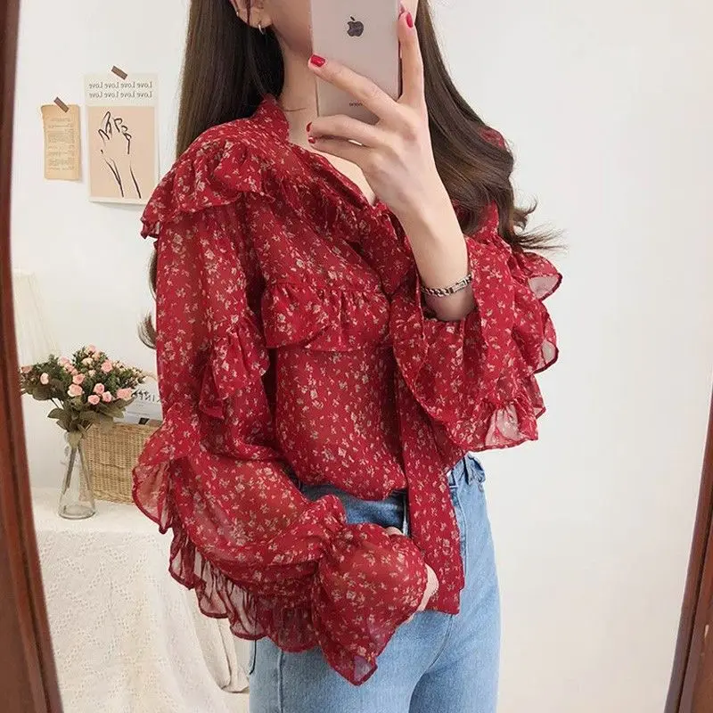 Vy1222 2021 spring summer autumn new women fashion casual chiffon shirt woman female OL vintage long sleeve collar blouse