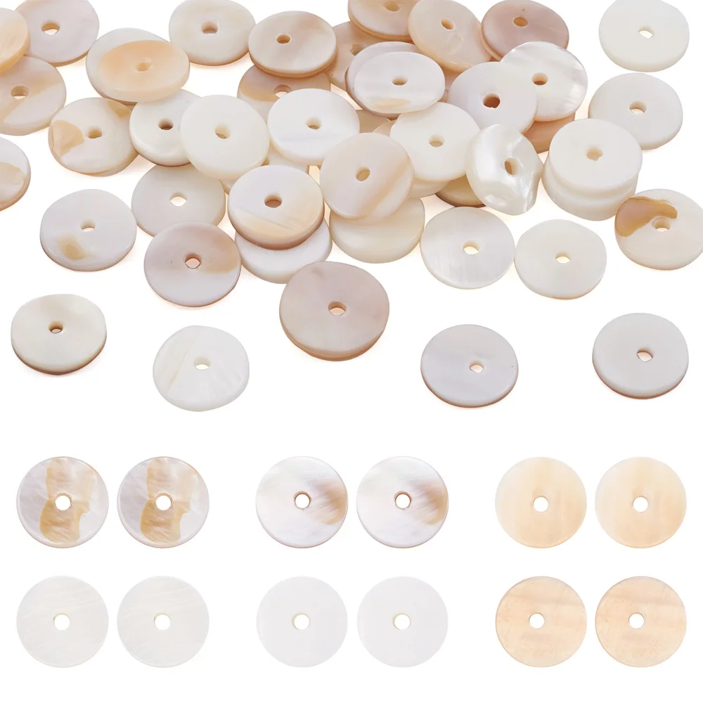 50pcs 10mm Dyed Natural Shell Beads DIY Jewelry Findings Beads Flat Round Shell Chip Loose Beads for Jewerly Making Bracelet