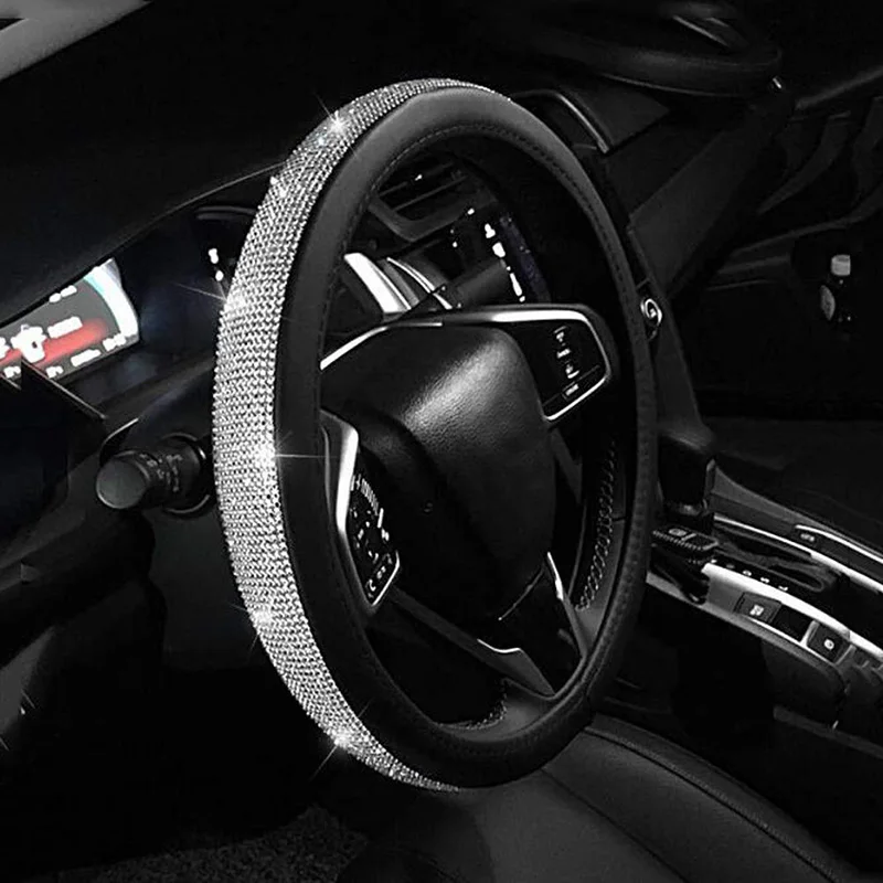 Universal Non-Slip Crystal Steering Wheel Cover with PU Leather Bling Diamond Rhinestones For Golf For Polo For Jetta MK6