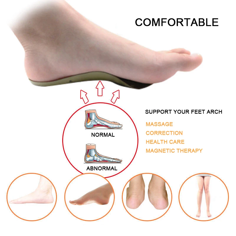 Premium Orthotic Gel Insoles Orthopedic Flat Foot Magnetic Therapy Sole Pad Shoes Insert Arch Support Pad Plantar Fasciitis