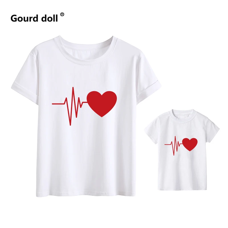 Ropa familiar para madre e hija, ropa de moda para madre y niña, camisetas familiares con latido del corazón