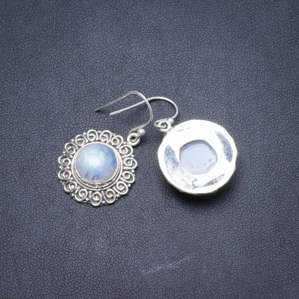 

Natural Rainbow Moonstone Handmade Unique 925 Sterling Silver Earrings 1 1/4" Y2197