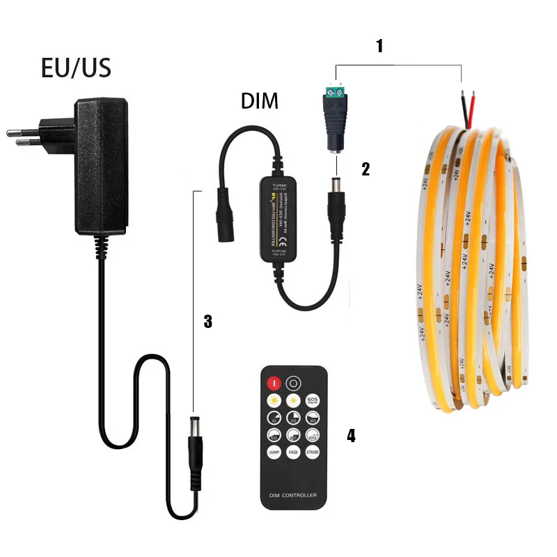 Full Set COB LED Strip Lights Kit White Linear Light Flexible LED RibbonTape RA90 480LEDs/m Room Decor 3000K 4000K Dimmable