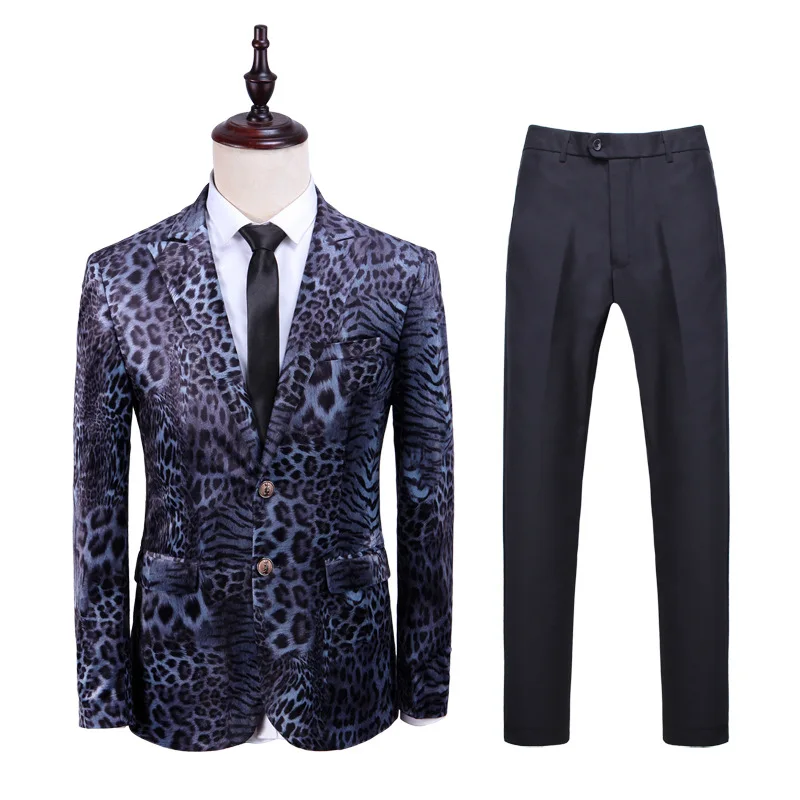 Fashion Neweat 2 Pieces Men Suit Gentleman Tropical 3D Animal Printed Suit Set Slim Fit Formal Wedding Causal Party