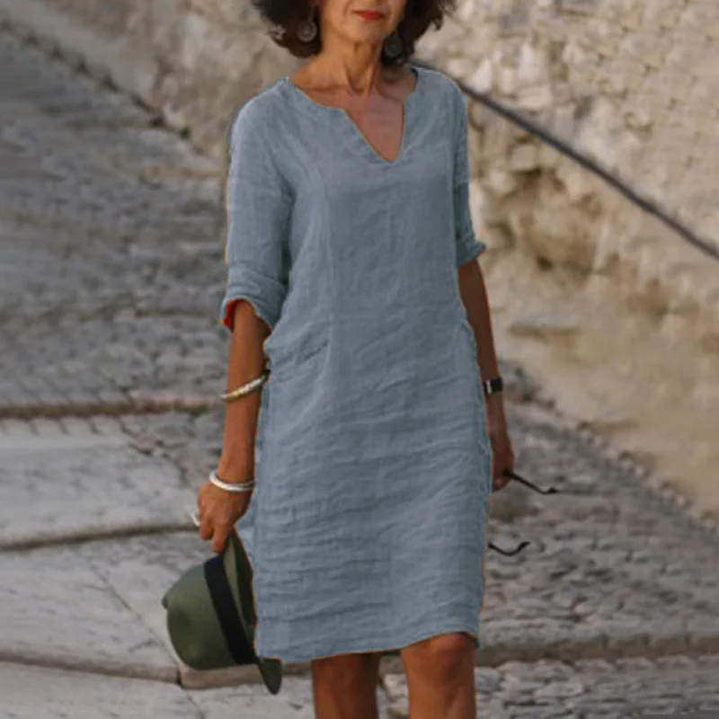 NONE Solid Mini Dress Linen Blend 6