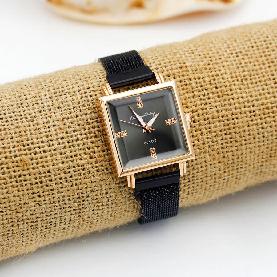 Female Jewelry Magnetic Mesh Belt Watches Square Quartz Bracelet Watch Ladies Starry Sky Clock Luxury Women Dress Wristwatches