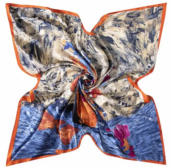 Women Silk Square Scarf Van Gogh Oil Painting Shawls and Wraps Foulard Femme Luxury Hijab Head Scarves 130*130cm