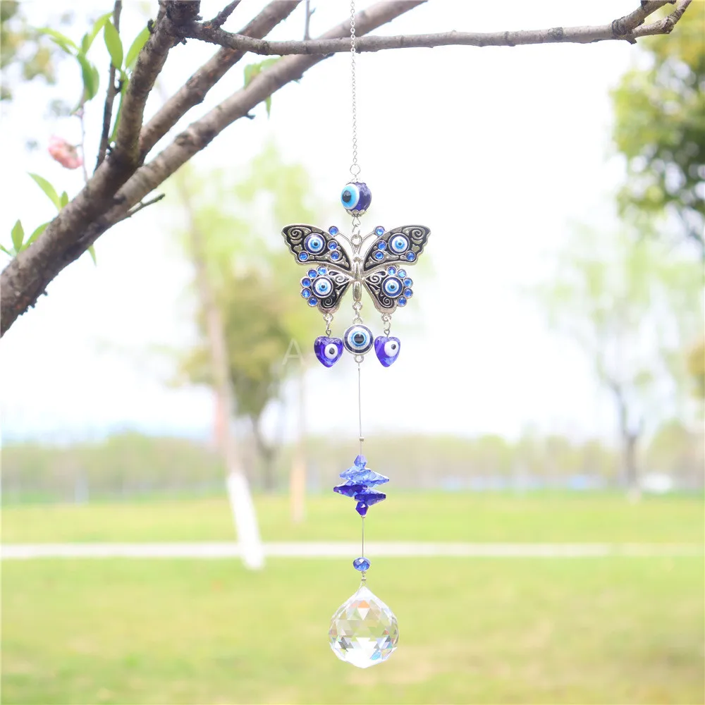 Turkish Blue Evil Eye Butterfly Decor Wall Hanging Suncatcher for Home Decor Protection Good Luck Blessing Housewarming Gift