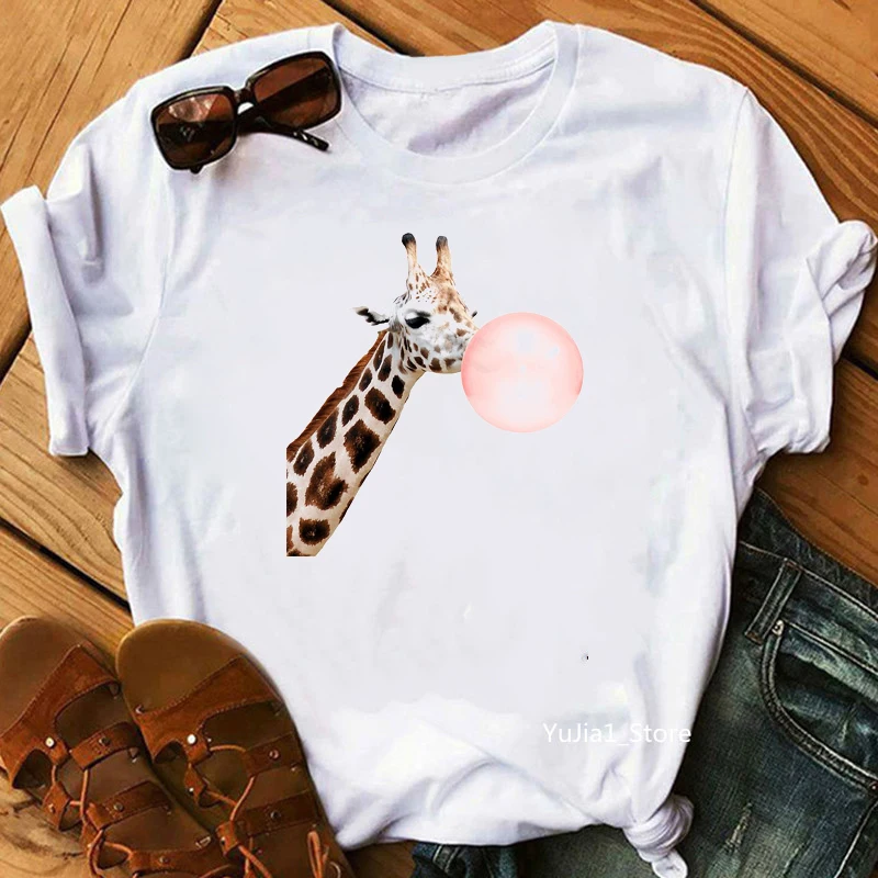 Bubble Gum Giraffe/Koala/Zebra /Bunny /Alpaca animal print funny tshirt femme summer 2021 sproof t-shirt women harajuku shirt