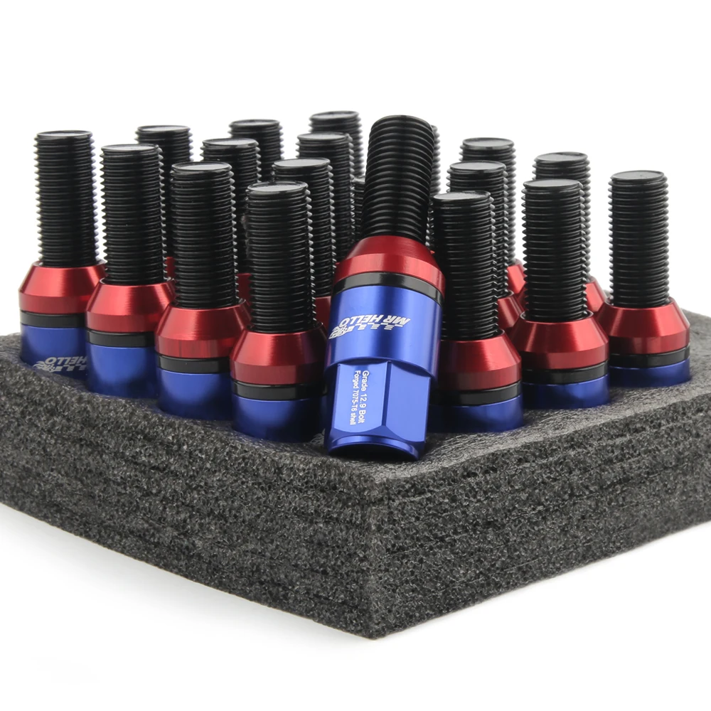 New20Psc Steel+aluminium alloy Taper lug bolt cone seat Wheel Bolts Lug Nuts with caps M12*1.25 M12*1.5 M14*1.25 M14*1.5 For BMW