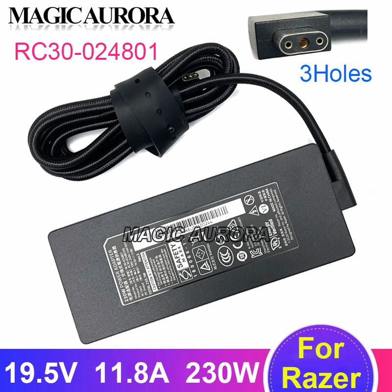 

Genuine 230W RC30-024801 19.5V 11.8A AC Gaming Laptop Adapter For Razer Blade 15 GTX1070 RZ09-03006E92 RX09-02878E92 3Holes