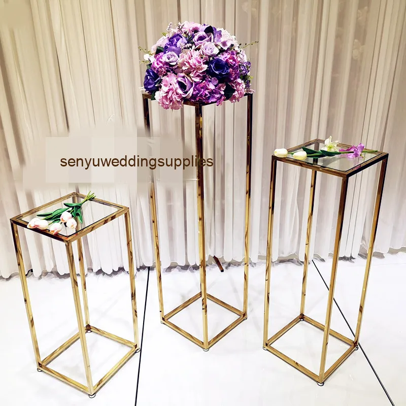 Custom clear Acrylic Flower Display Stand top Acrylic Perspex  Plinth gold Display Wedding Plinths senyu1199