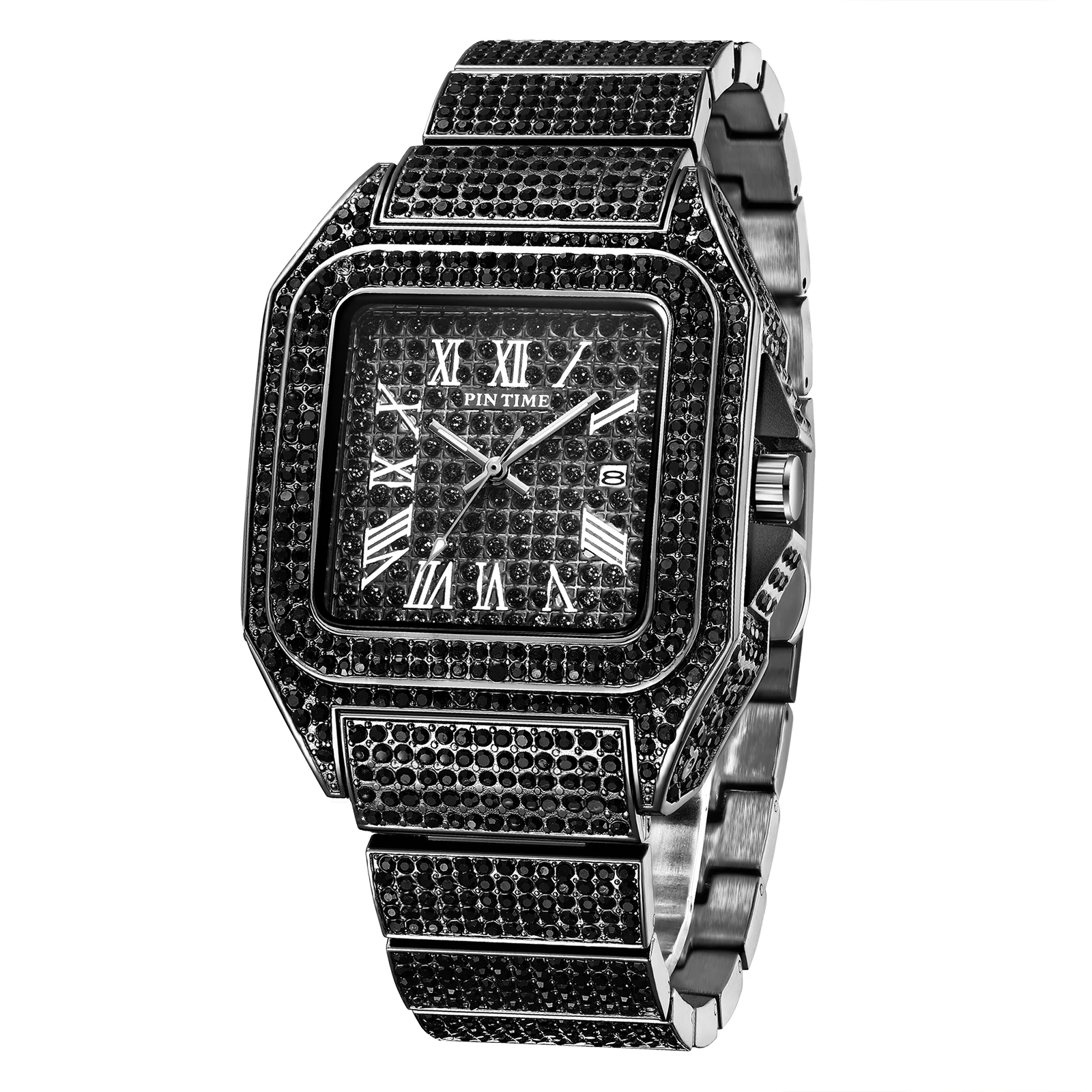 18K Gold Men Big Dial Bling Diamond Watch Full Iced Out Square Quartz Watches Hip Hop Shinning Gift Wristwatch