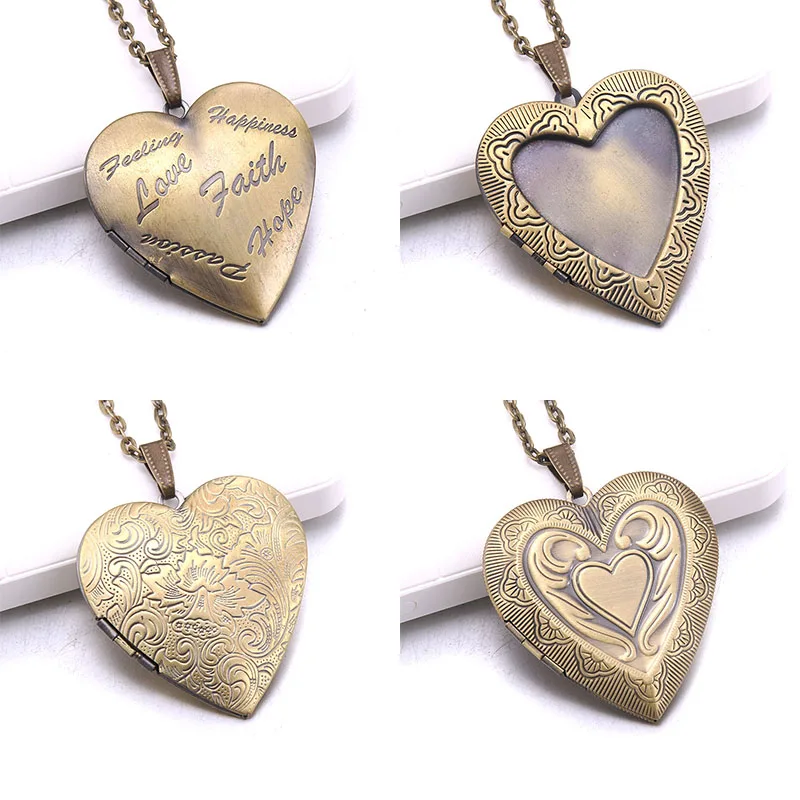 Romantic Heart Locket Necklace Photo Frame Necklaces for Women Gifts Can Be Opened Copper Promise Love Keepsake Jewelry