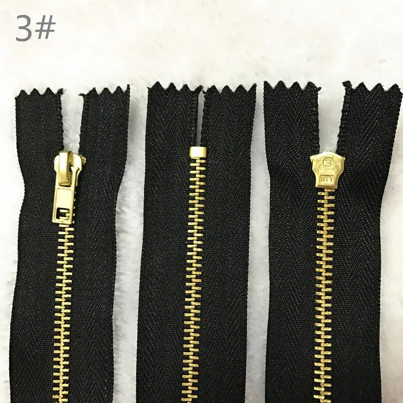 

2pcs ( 30-60CM ) Brass Metal 3# Closed End Zipper Black Nylon Coil Zipper Sewing Zipper