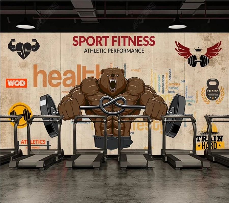 

Papel de parede Plank cartoon fitness figure weightlifting 3d wallpaper, mural wall decoration