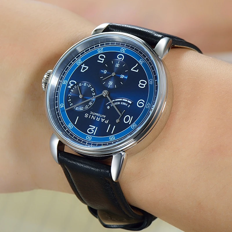 Imagem -06 - Relógio Mecânico Automático Mostrador Azul Masculino Pulseira de Couro Calendário Relógio Esportivo Marca de Luxo 42 mm