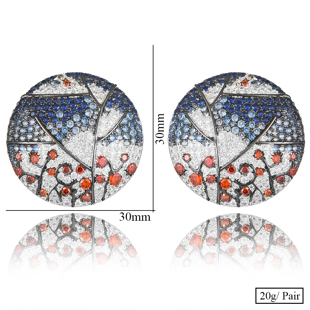 

Missvikki Luxury Blue Round with Life Tree Earrings for Women Bridal Wedding Party Occasion Top Shiny Cubic Zircon Jewelry