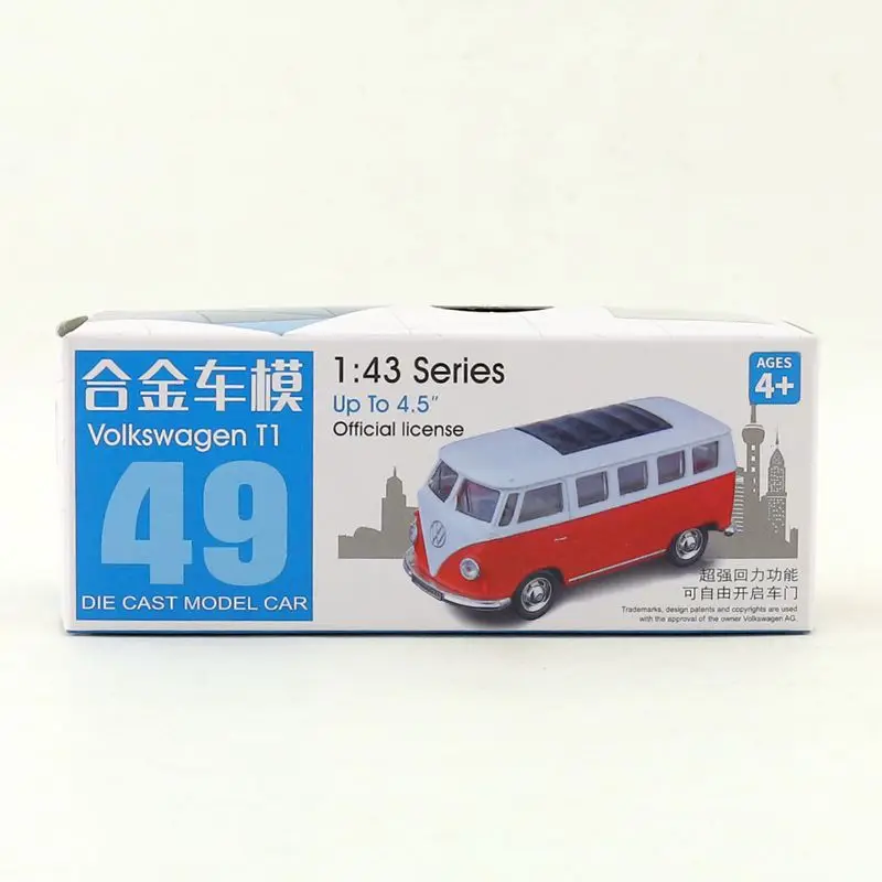 Diecast Metal Toy Model 1:38 Scale Volkswagen Type 1 Classical T1 Bus Car Pull Back Educational Collection Gift kid Match Box