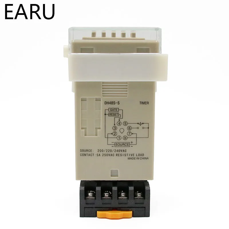 DH48S-S 0.1s-990h AC 110V 220V DC 12V 24V Repeat Cycle SPDT Programmable Timer Time Switch Relay with Socket Base DH48S Din Rail