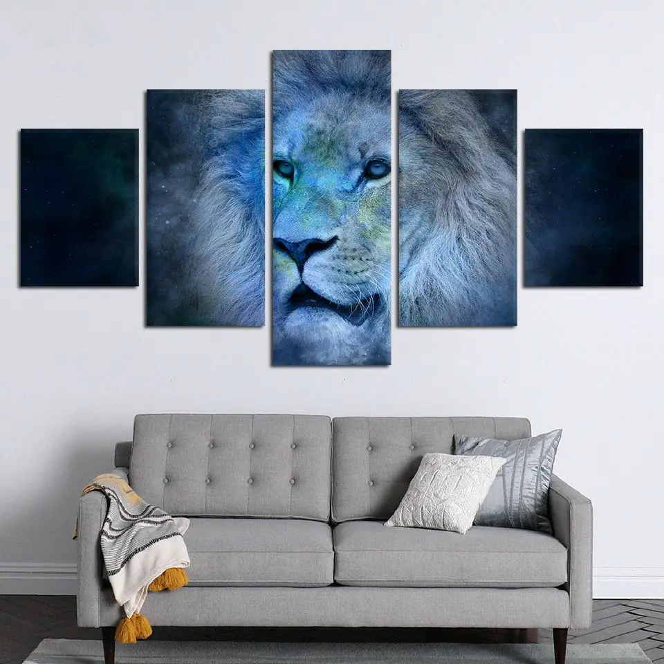 

No Framed Canvas 5Pcs King Of The Jungle Lion Wall Art Posters For Living Room Prints Pictures Paintings Home Decor Decorations