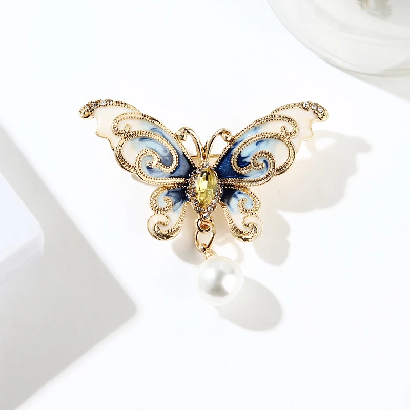 Women Crystal Enamel Insect Brooches Pin Jewelry Party Jewelry Gift Rhinestone Pearl Butterfly Brooch Pins Fashion