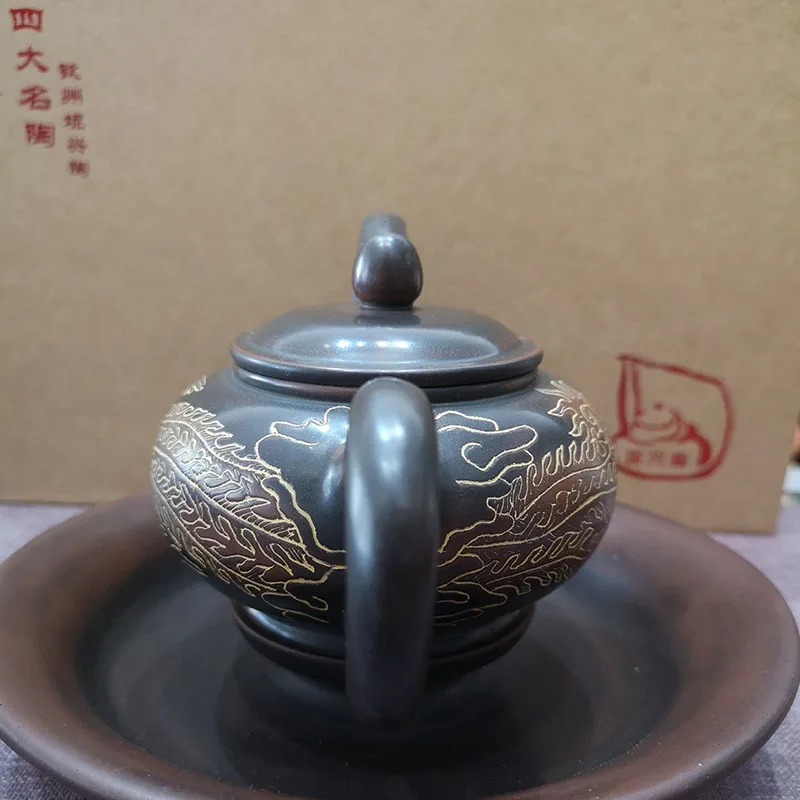 Qinzhou Nixing Pottery Teapot 100% Handmade Aladdin\'s Lamp Teapots Chinese Traditional Dragon and Phoenix Carving Dropship