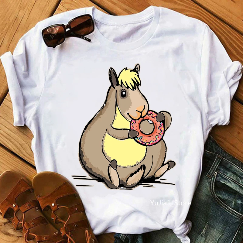 Giraffe Blowing Bubbles Print Women'S Tshirt Funny Donut Lama T-Shirt Femme Summer Short Sleeve T Shirt Female Tumblr Clothes