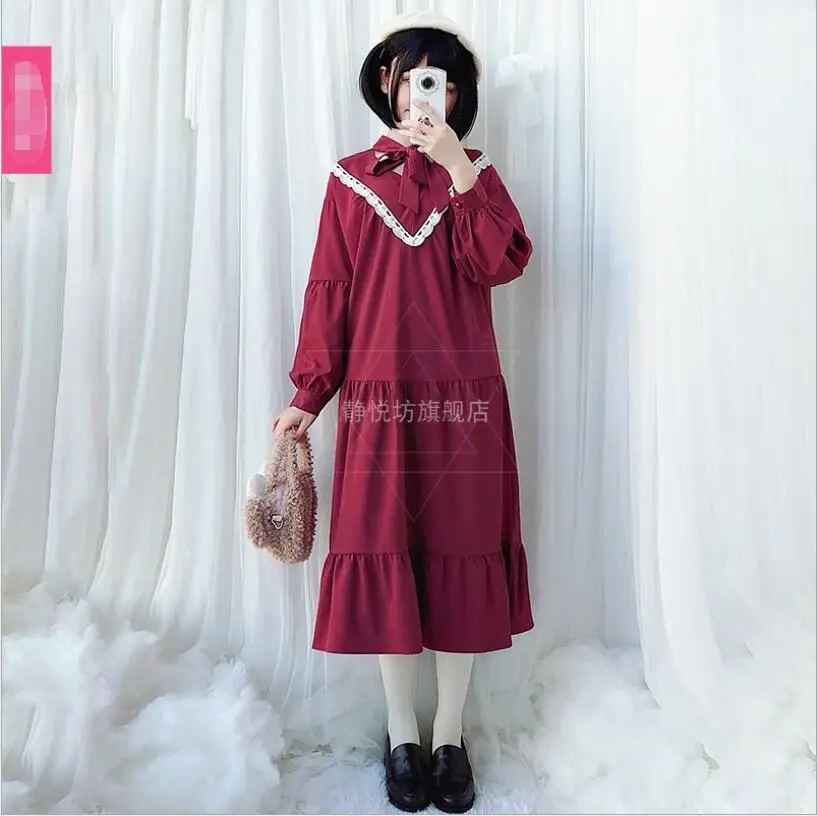 Japanese Kawaii Women's Long Sleeve Dresses Tens Girls Mid-Length Students Loose Cos Lolita Dresses Loli Dress Vestidos