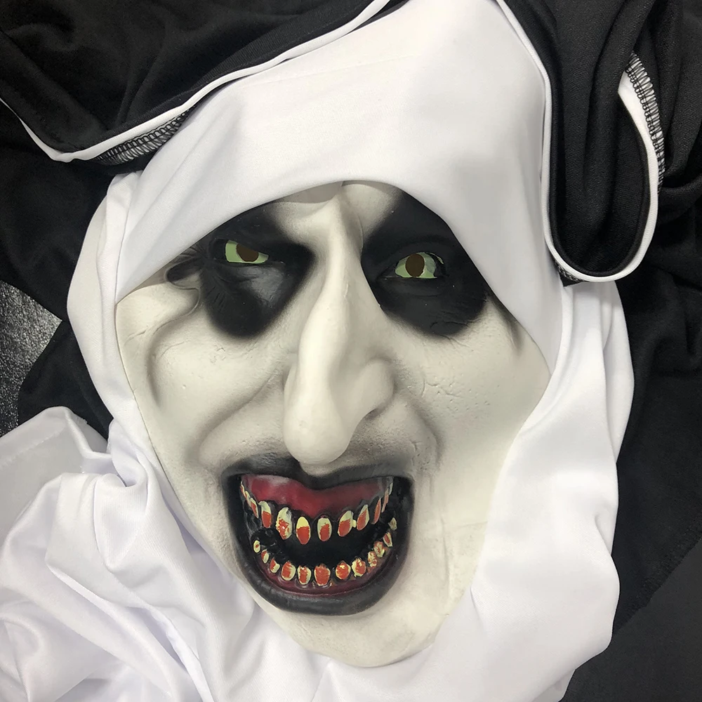 Máscara de la monja Valak para hombre y mujer, Disfraces de Halloween de Terror, accesorios de disfraces de miedo, máscaras de lujo