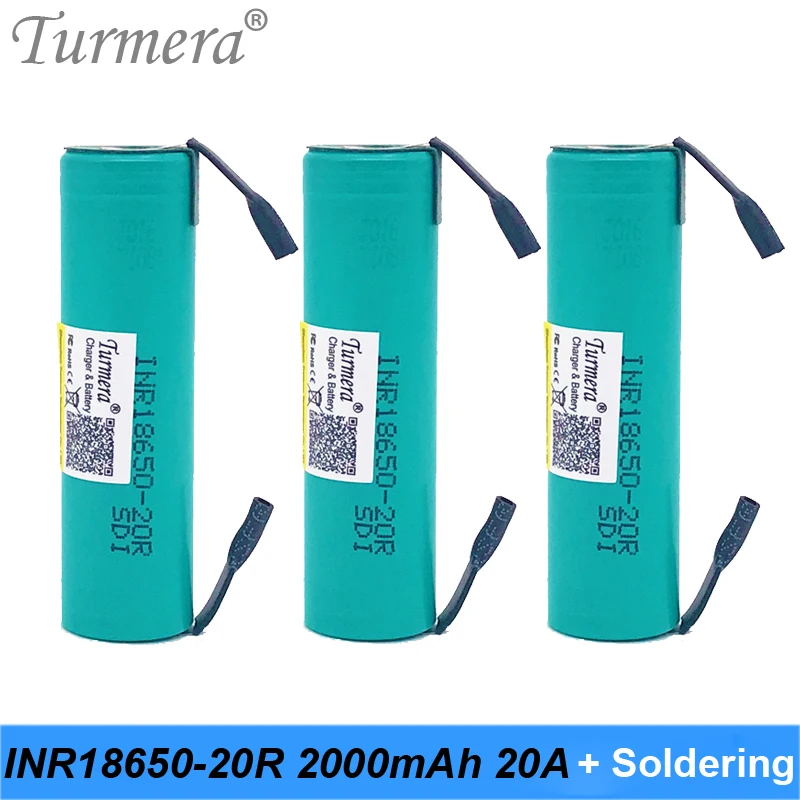 Turmera 18650 2000mAh bateria INR18650-20RM 3.6V 20A nikiel lutowniczy do narzędzia śrubokręt Shrika i odkurzacz użycie baterii