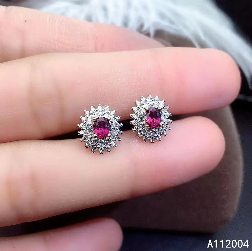 

KJJEAXCMY Fine Jewelry 925 sterling silver inlaid natural garnet female earrings Ear studs elegant support detection